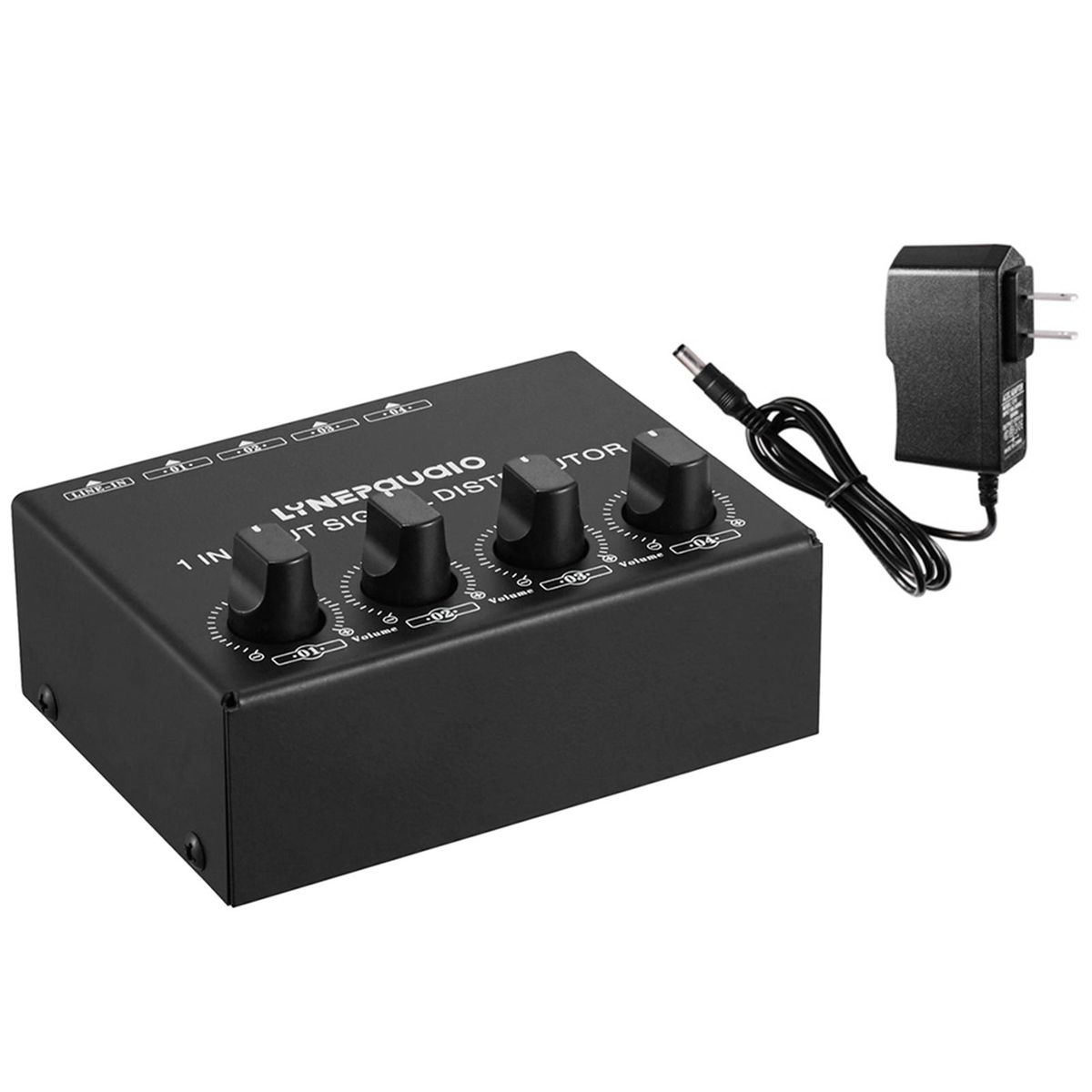LYNEPAUAIO 1-in-4-out Stereo Audio Amplifier Amp Signal Distributor 1 Channel Input 4 Channels Output RCA Interface Independent Volume Adjustment for Home Speakers