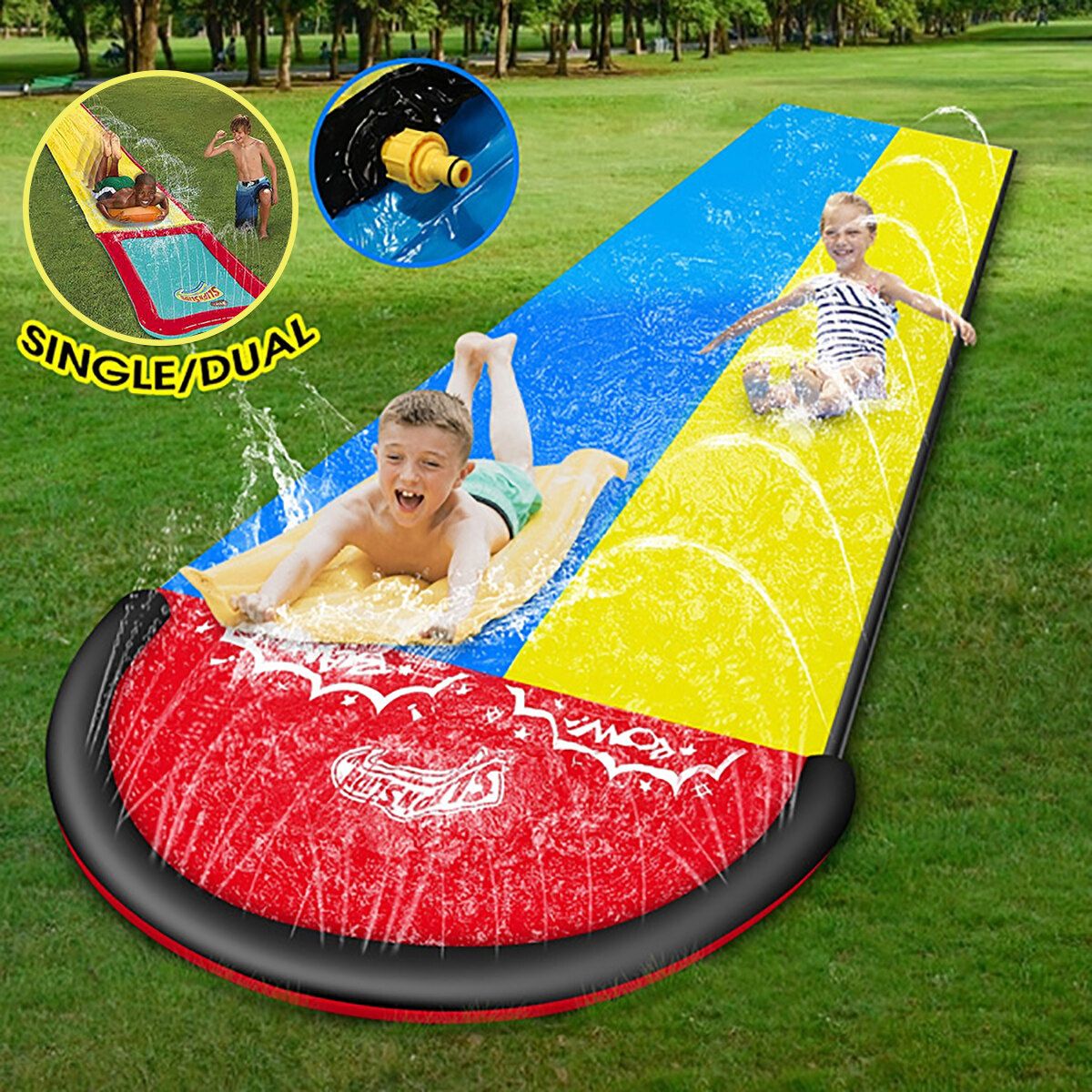 Double /Single Single Dual Person Surf Water Slide Mat Lawn For Children Summer Pool Games Toys Backyard Outdoor Water Skater Double With Skateboard