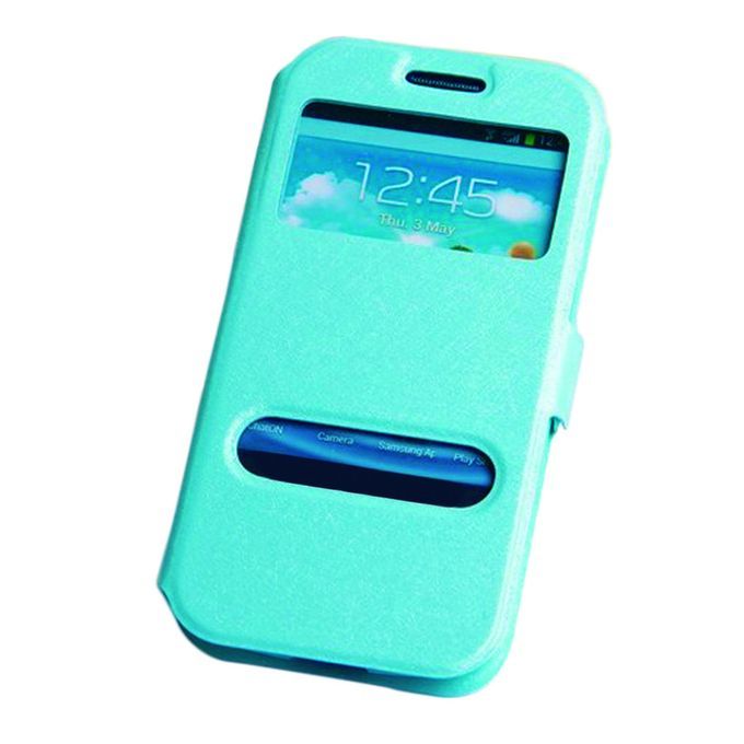 Silk Pattern Leather Double Viewing Window  Over Stand For Samsung Galaxy S7-blue