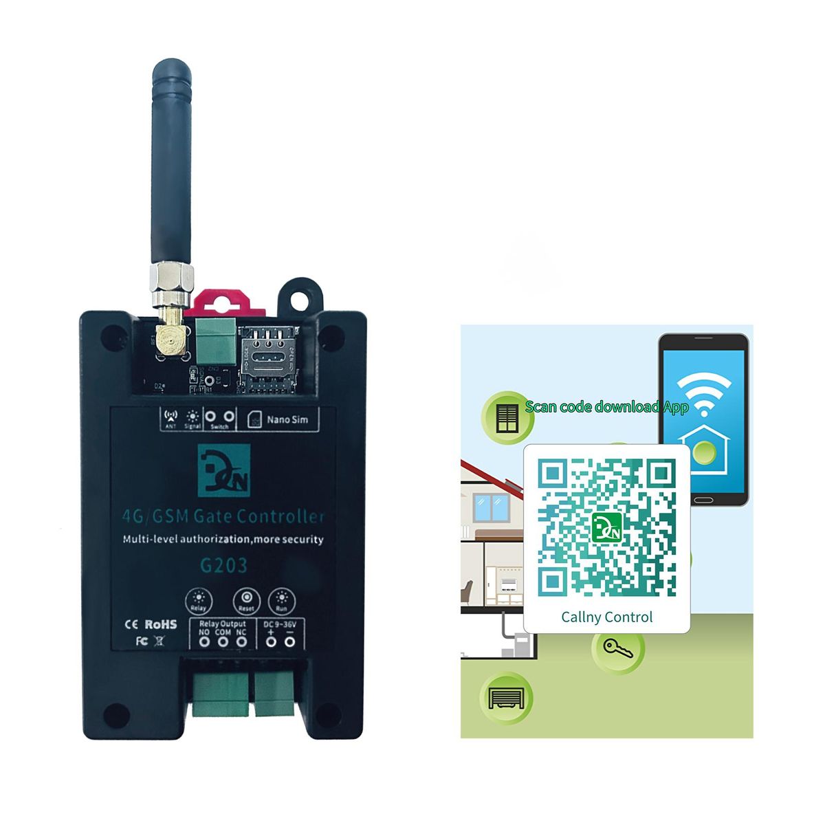 4G/GSM G203 Gate Controller Wireless Remote GSM Gate Opener Support for Ordinary User Authorization callny control(APP)