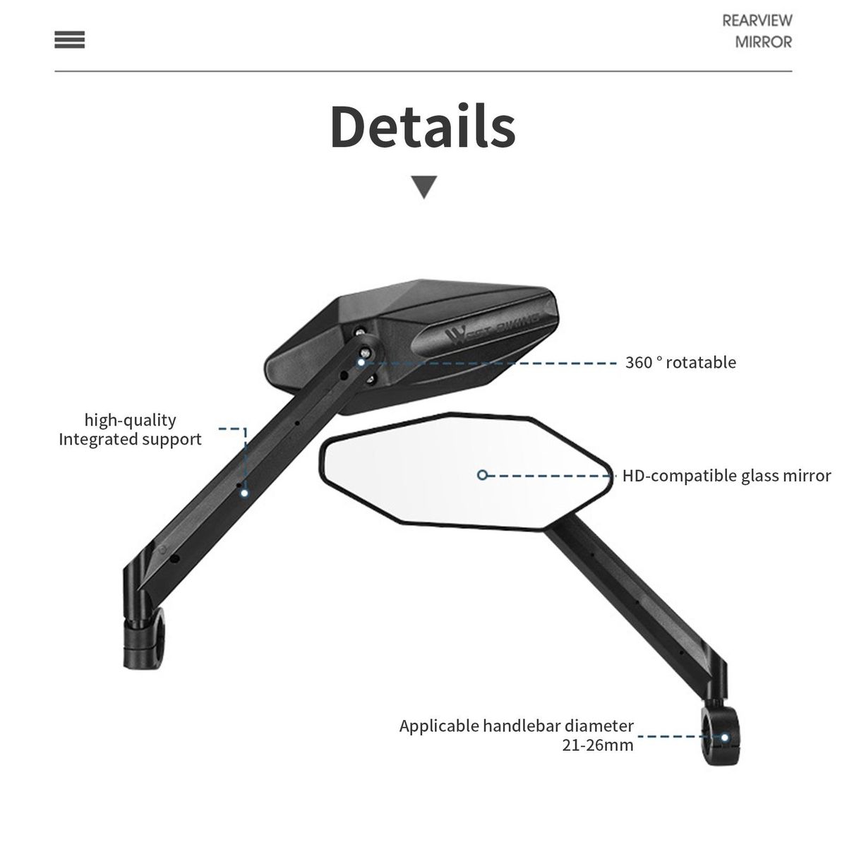 Handlebar Rearview Mirror Handlebar Mount Rear View Mirror Black