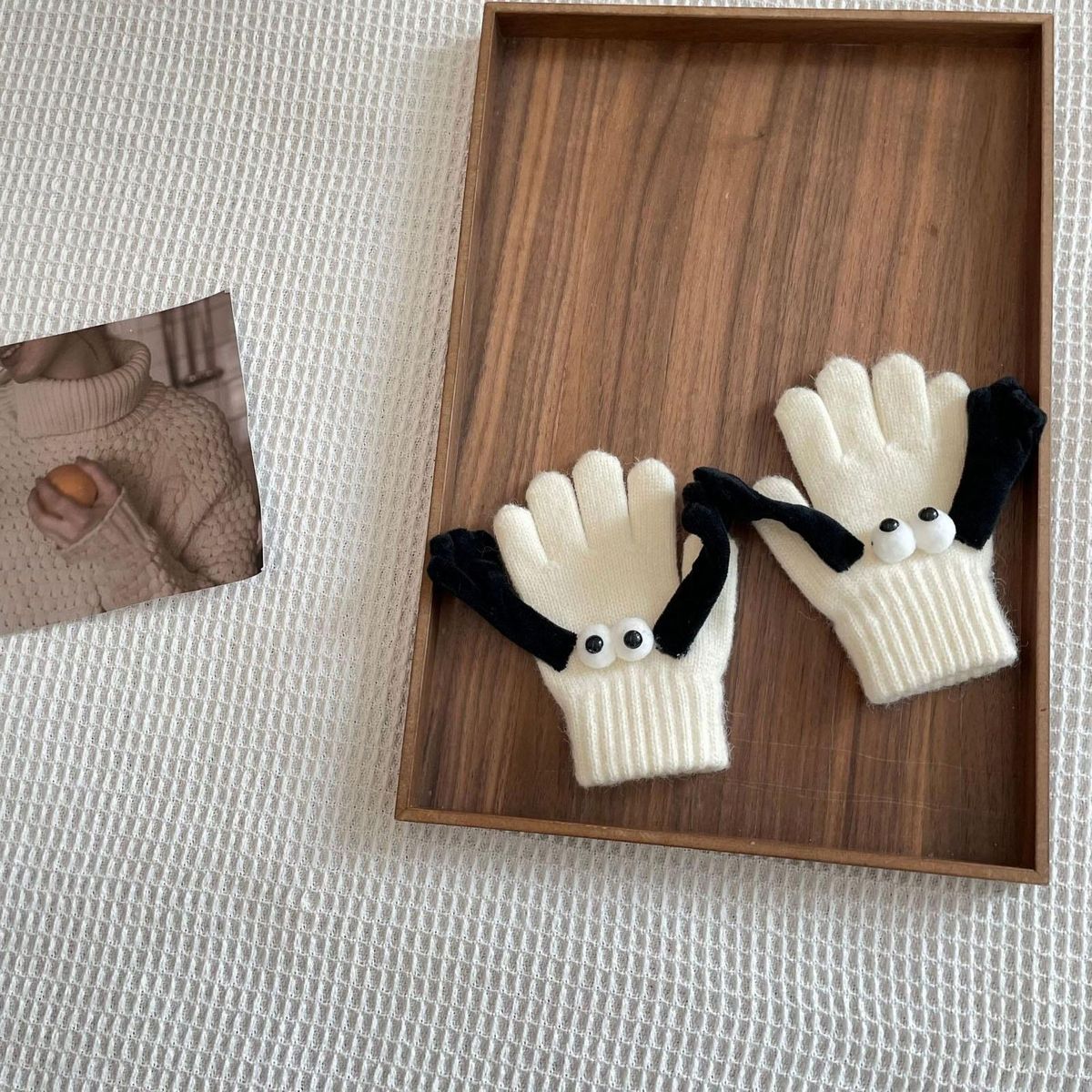 Warm Toddler Gloves Adorable Magnetic Toddler Gloves with Cartoon Eyes White