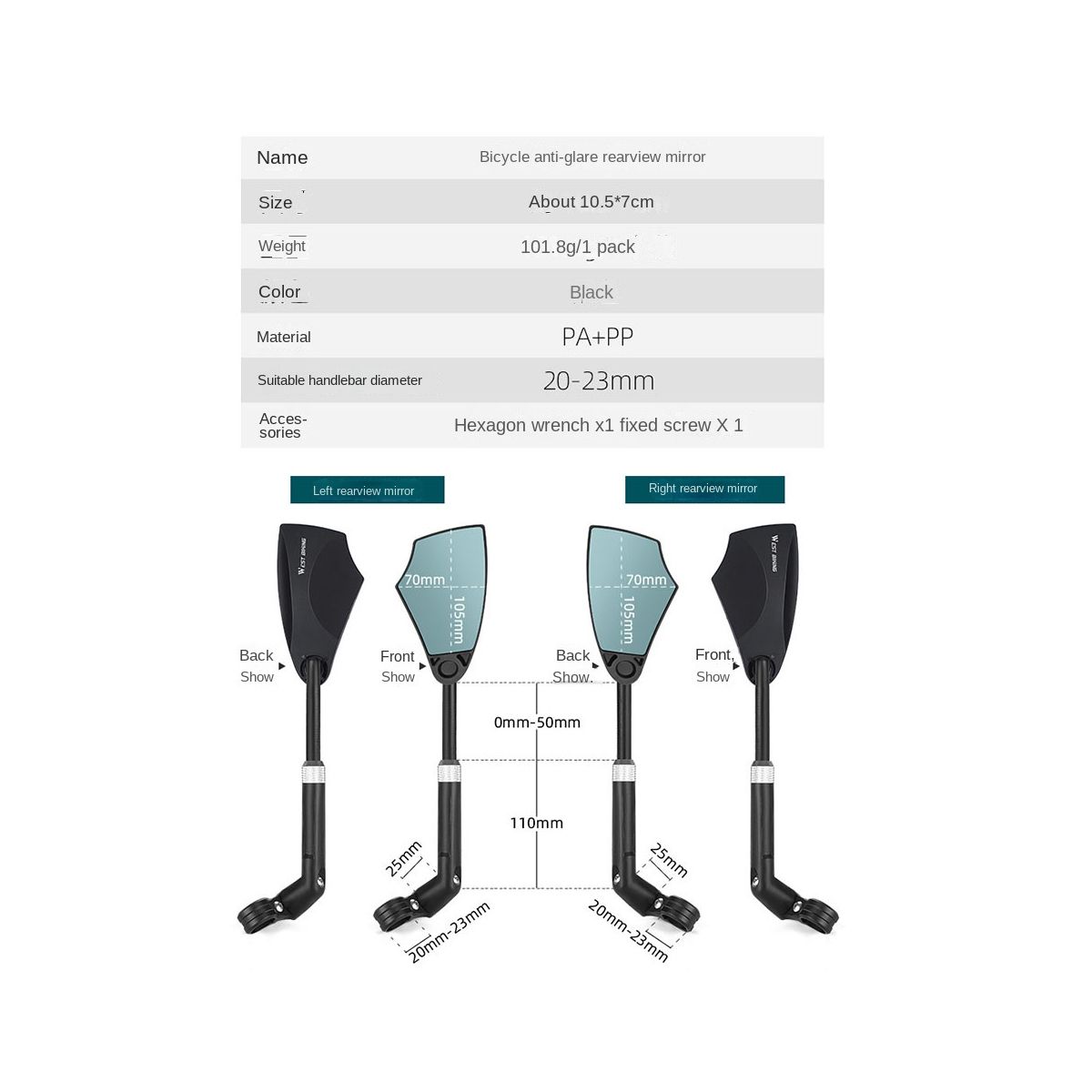 Telescopic Blue Glass Rear View Mirror Dual 360° Lens