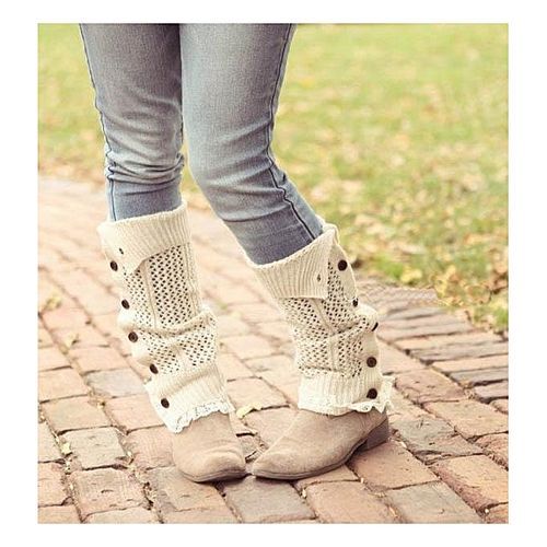 Winter Women's Open Weave Button Leg Warmer Boot Socks (Red)