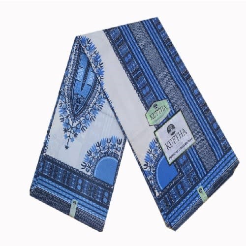 Nigerian Made Kuftha Material-6 Yards-blue And White