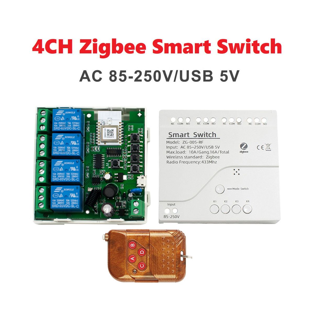 4CH Tuya Zigbee Smart Switch Module+Remote 85-250V Relay