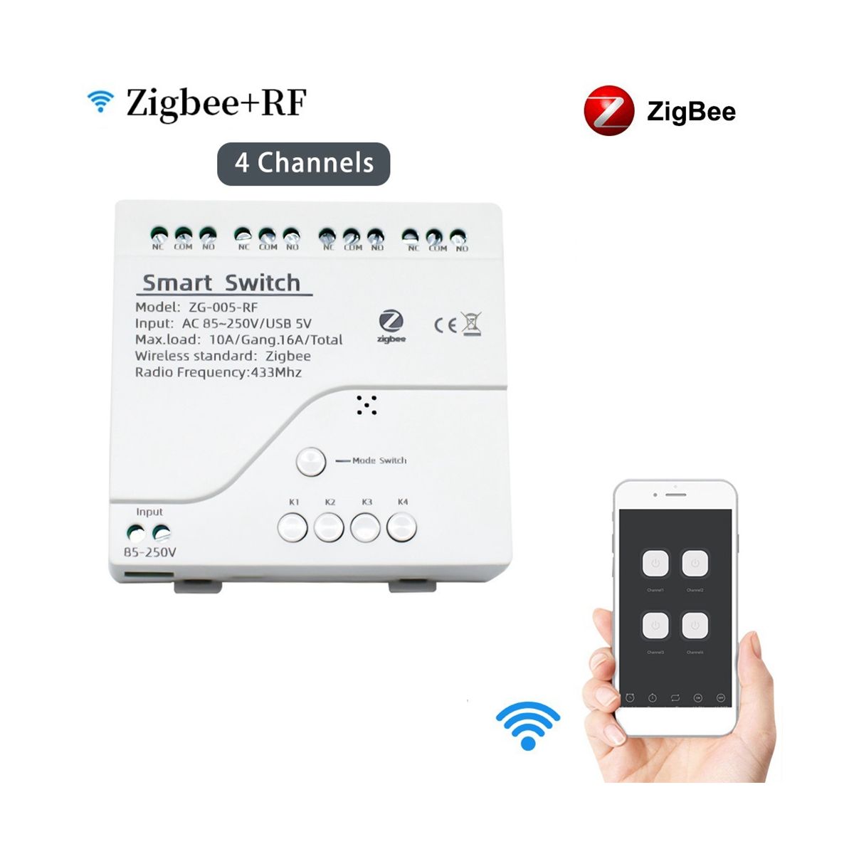4CH Tuya Zigbee Smart Switch Module+Remote 85-250V Relay