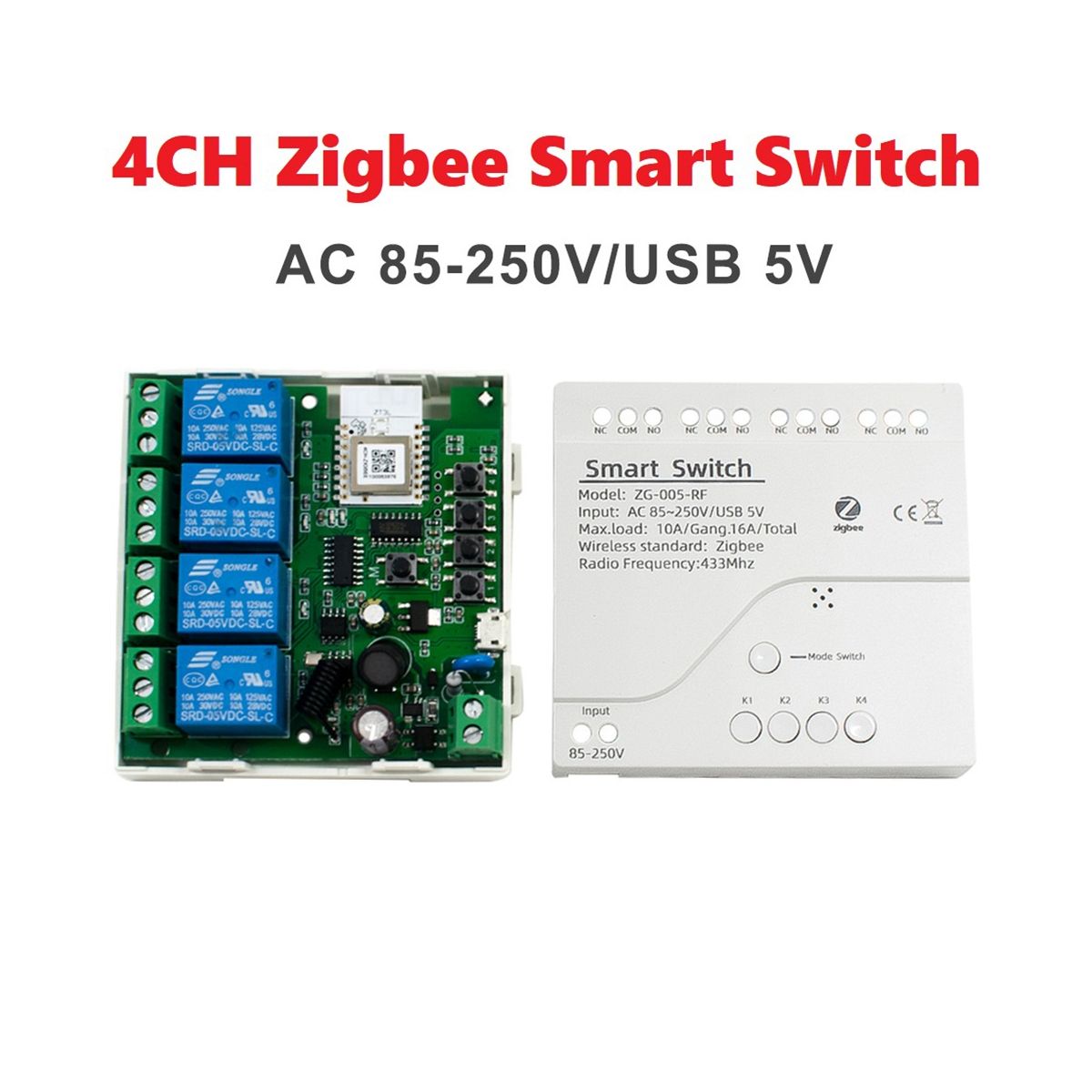 4CH Tuya Zigbee Smart Switch Module+Remote 85-250V Relay