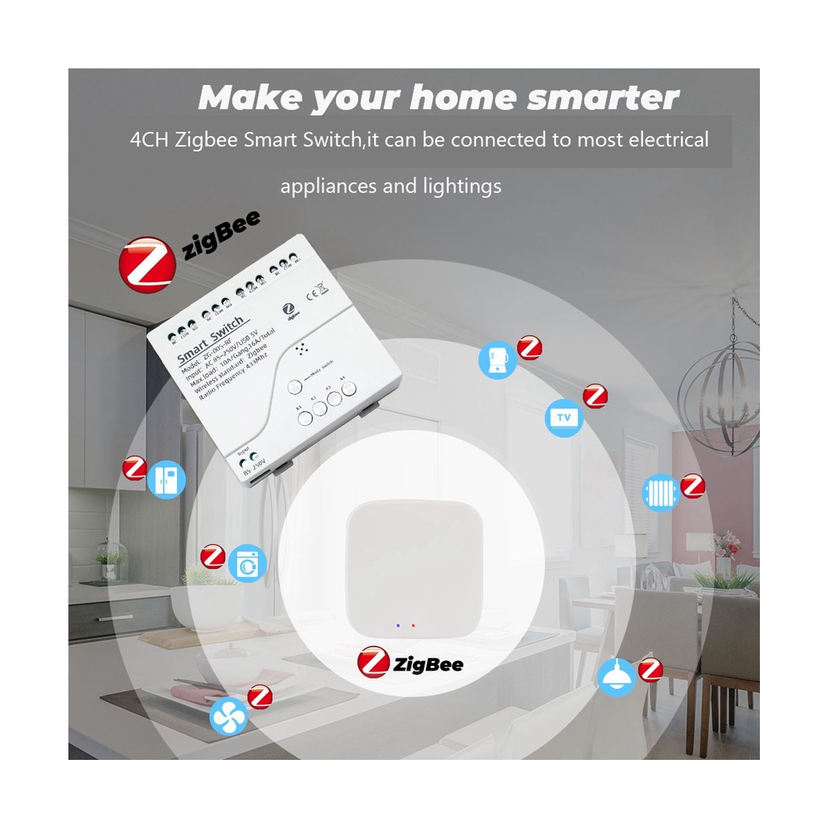 4CH Tuya Zigbee Smart Switch Module+Remote 85-250V Relay