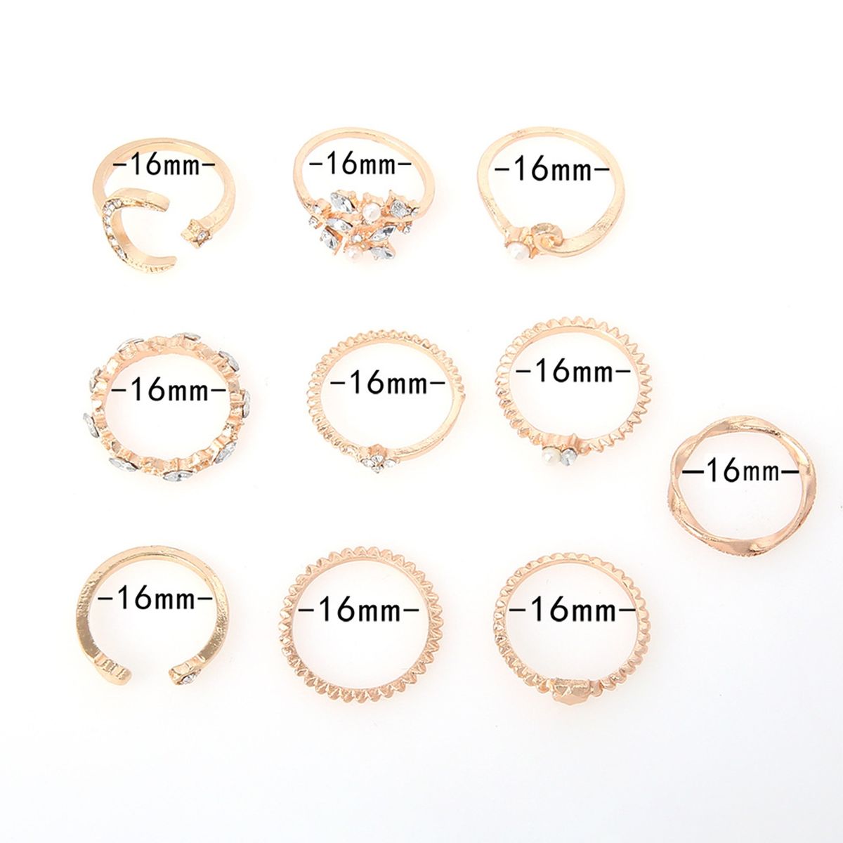 10Pcs Ladies Ring Ladies Trendy Different Shape Ring Golden