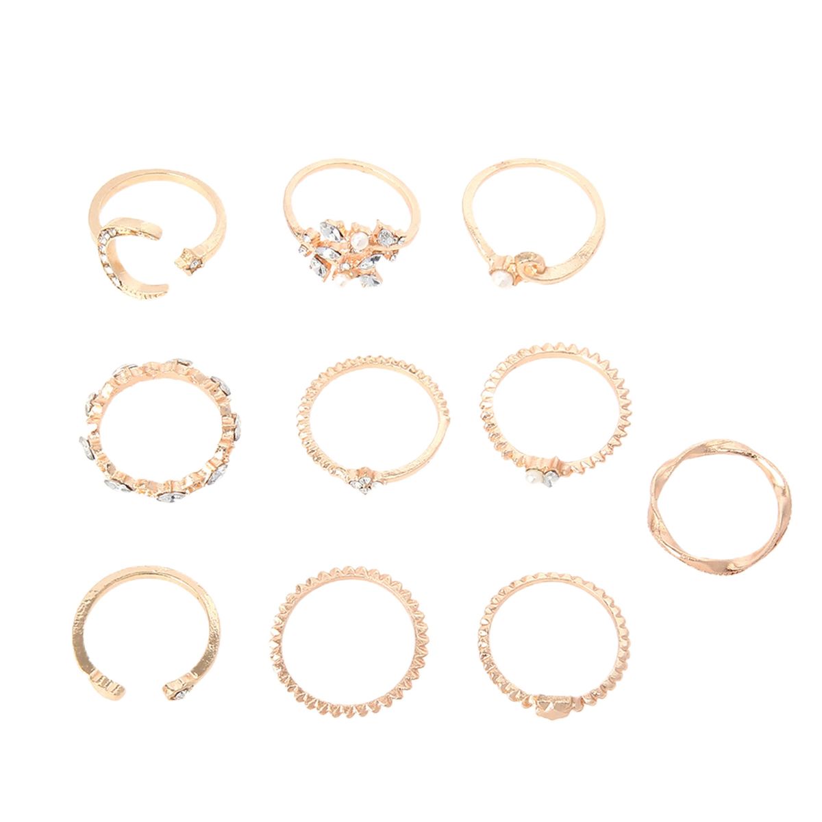 10Pcs Ladies Ring Ladies Trendy Different Shape Ring Golden