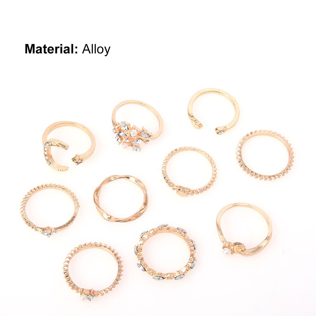 10Pcs Ladies Ring Ladies Trendy Different Shape Ring Golden
