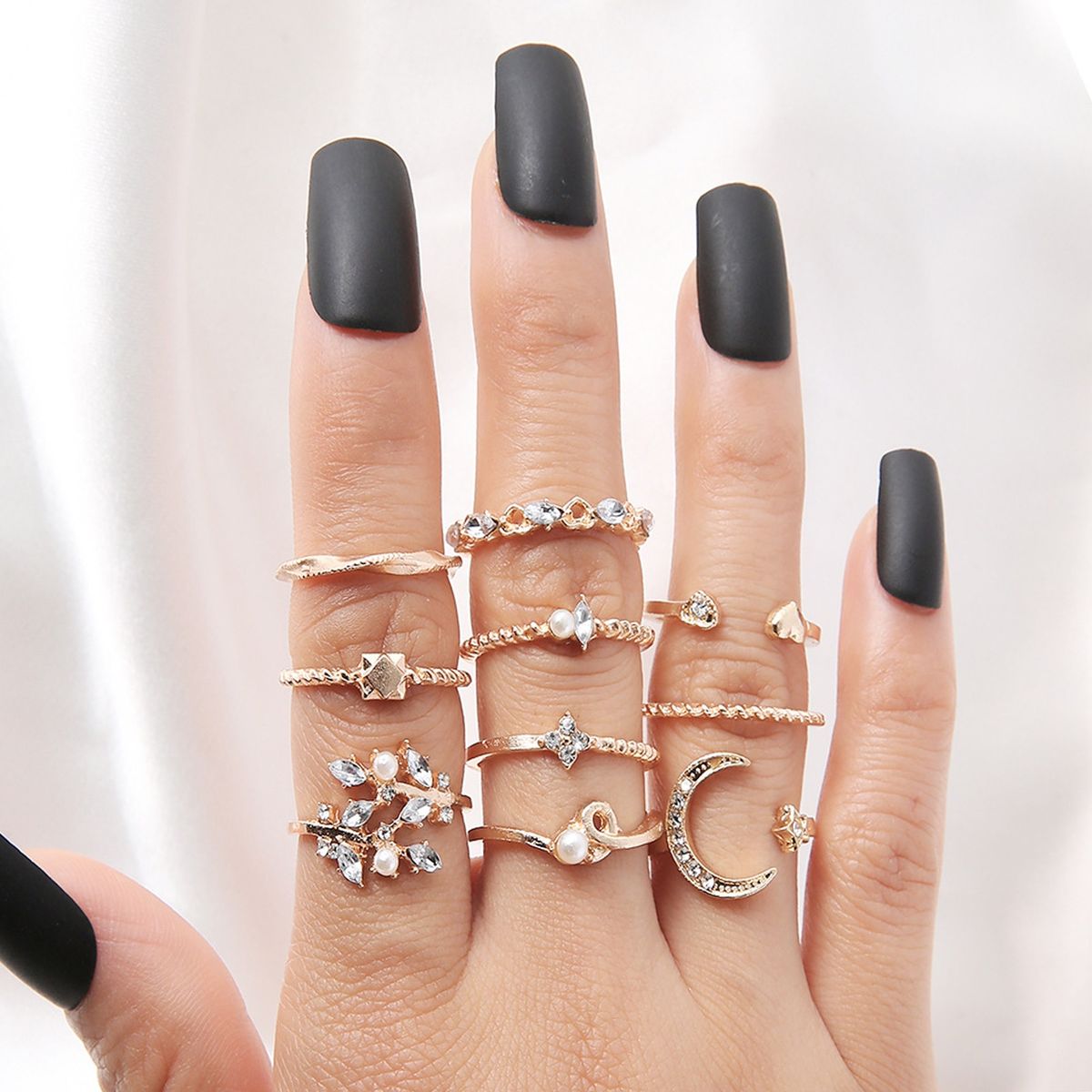 10Pcs Ladies Ring Ladies Trendy Different Shape Ring Golden