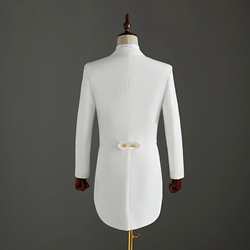 (black)(Jacket+Pants) 2 Piece Wedding Suit White Embroidery Tailcoat Set Singer Host Swallowtail Costumes Magician Chorus Stage Suits MAA