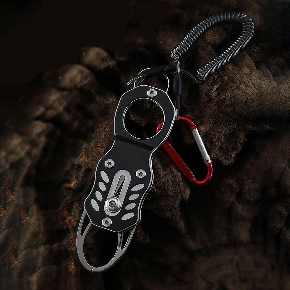 Portable Lock Fishing Tackle Lip Gripper Tool Aluminium Alloy Folding Fish Gripper Controller Tools Black