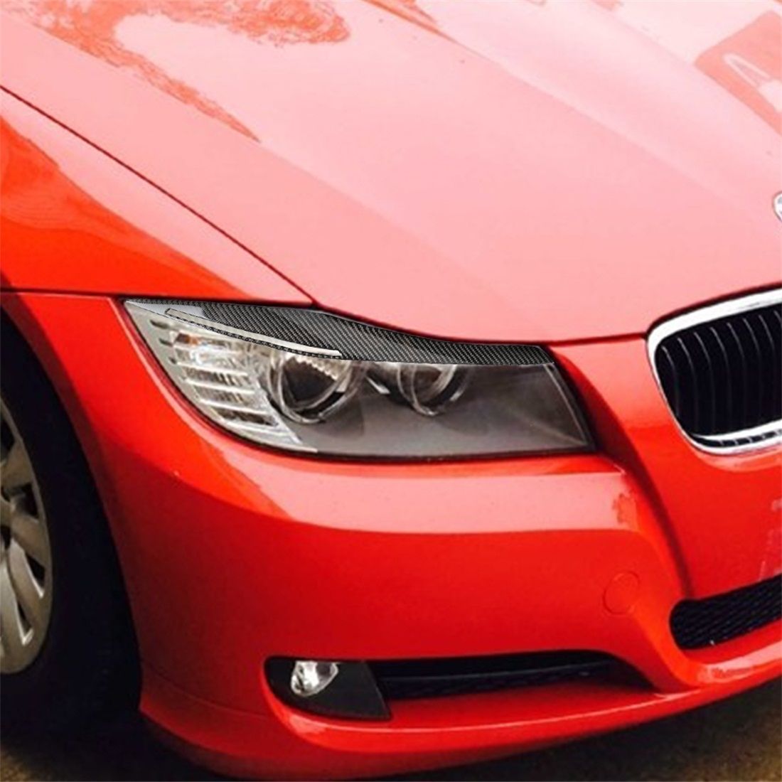 1 Pair Carbon Fiber Car Lamp Eyebrow Decorative Sticker For BMW E90 / 318i / 320i / 325i 2009-2012