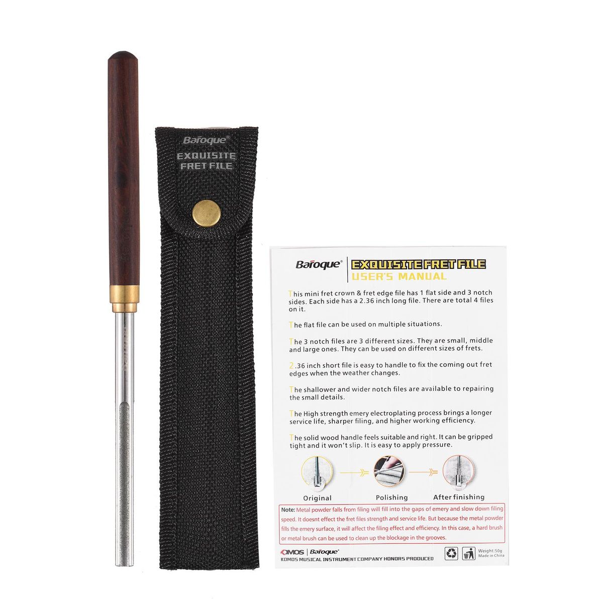 Baroque Guitar Fret Crowning File Fret Repairing Tools with 4 Size Edges Narrow/Medium/Wide Notch Edges and Flat Edges Wood Handle Luthier Tools for Guitars Ukuleles Bass Banjo Mandolin