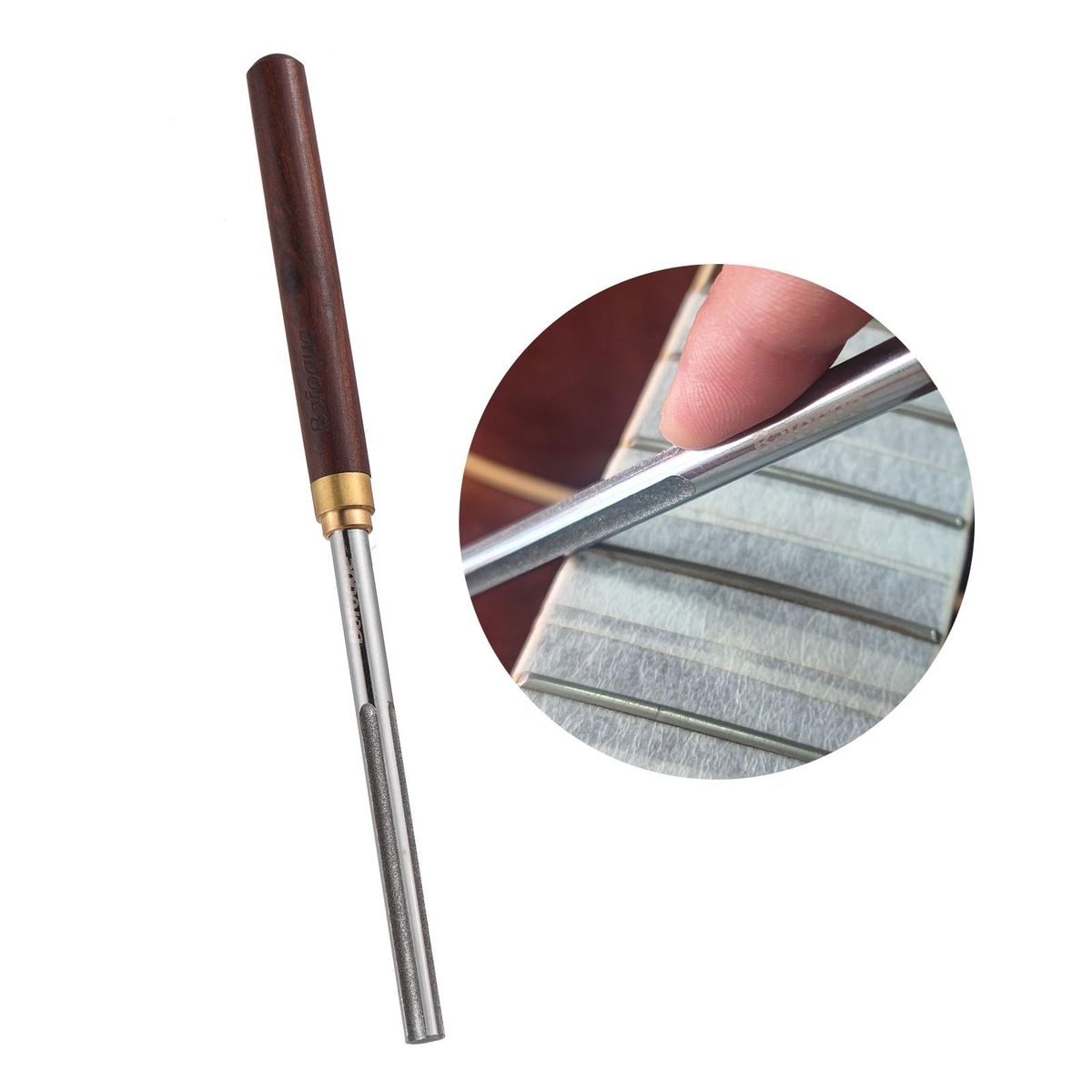 Baroque Guitar Fret Crowning File Fret Repairing Tools with 4 Size Edges Narrow/Medium/Wide Notch Edges and Flat Edges Wood Handle Luthier Tools for Guitars Ukuleles Bass Banjo Mandolin