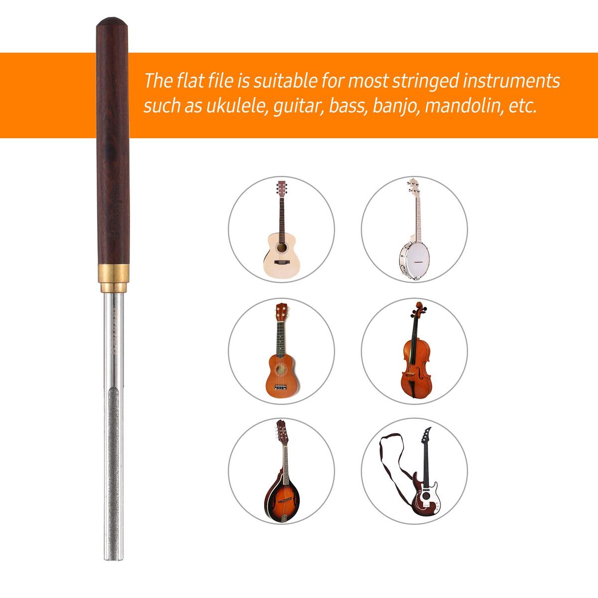 Baroque Guitar Fret Crowning File Fret Repairing Tools with 4 Size Edges Narrow/Medium/Wide Notch Edges and Flat Edges Wood Handle Luthier Tools for Guitars Ukuleles Bass Banjo Mandolin