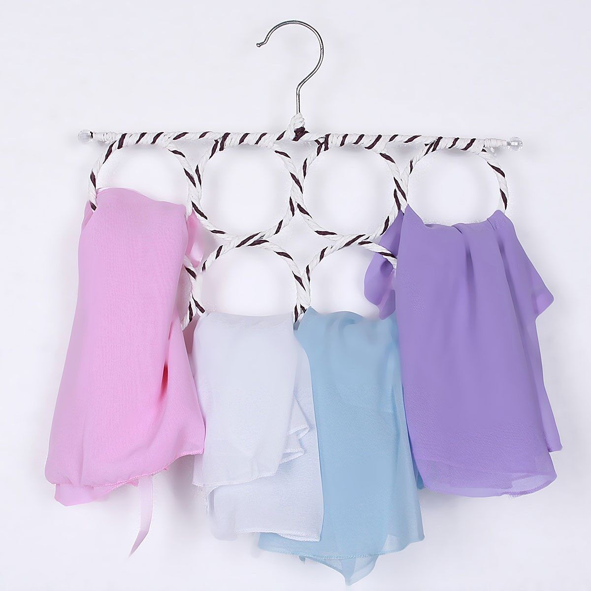 Clothes Tie Belt Shawl Scarf Hanger Holder Closet Organizer Hook 12 Ring Holes 12 Laps