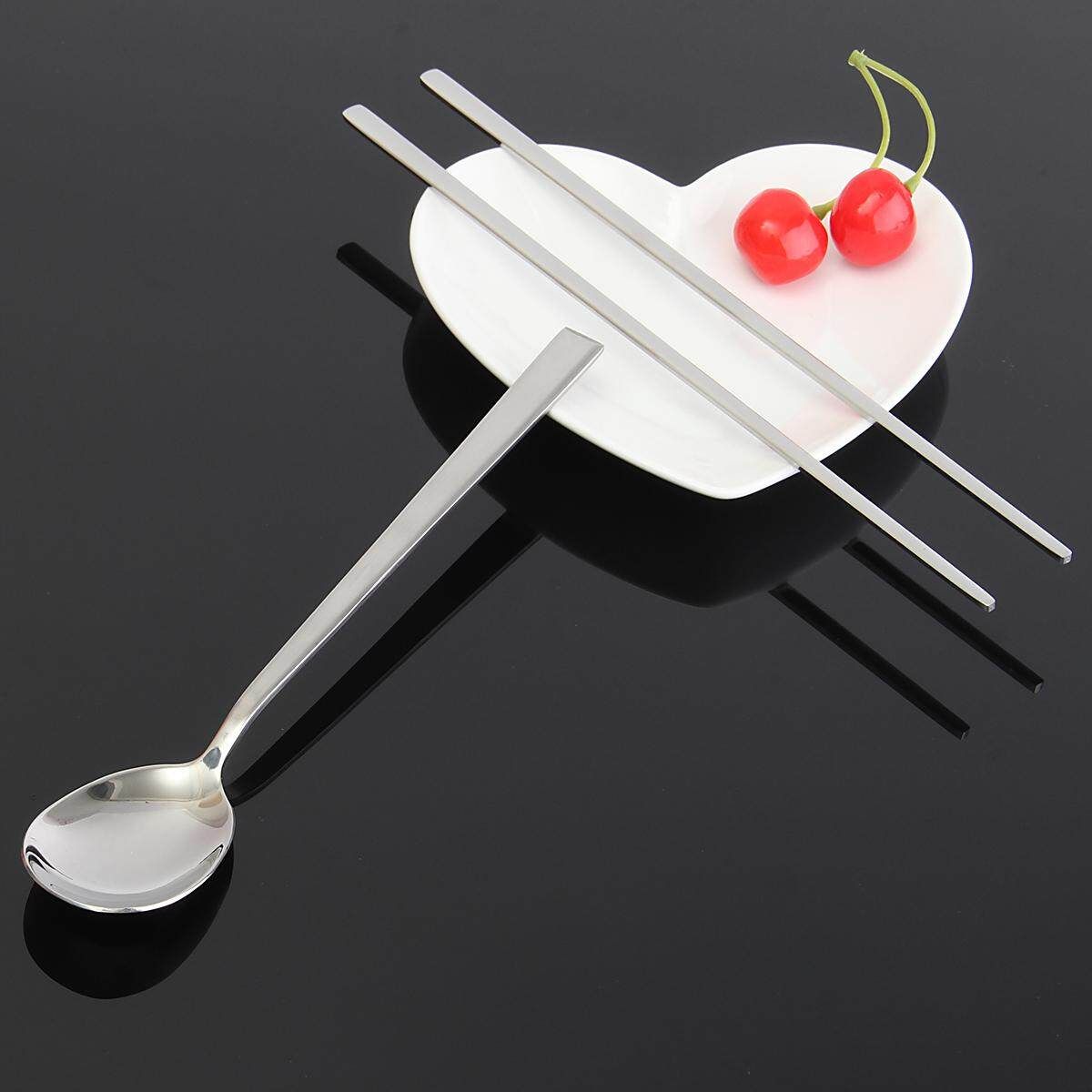 Korean 2 Sets Stainless Steel Chopsticks & Spoon Tableware Sliver
