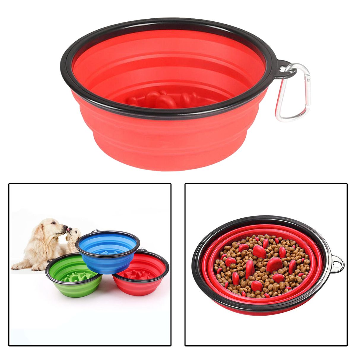 Slow Feeder Dog Bowl Collapsible Pet Cat Food Dish Water