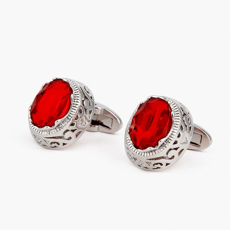 Men's Cufflinks High Quality Light Luxury Red Crystal Oval Shirt Sleeve Nails