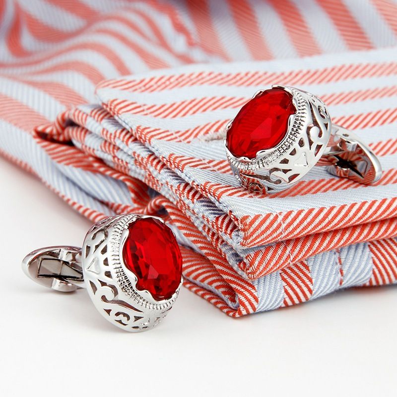 Men's Cufflinks High Quality Light Luxury Red Crystal Oval Shirt Sleeve Nails