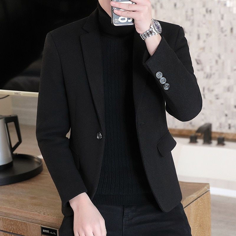 High Quality Men's Suit Coat Single On Business Casual Wool Blended-Brown