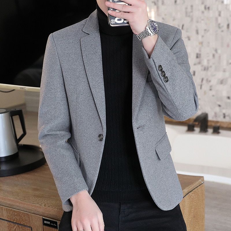 High Quality Men's Suit Coat Single On Business Casual Wool Blended-Brown