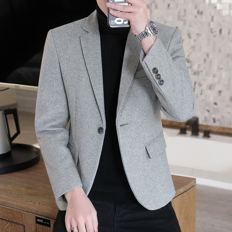 High Quality Men's Suit Coat Single On Business Casual Wool Blended-Brown