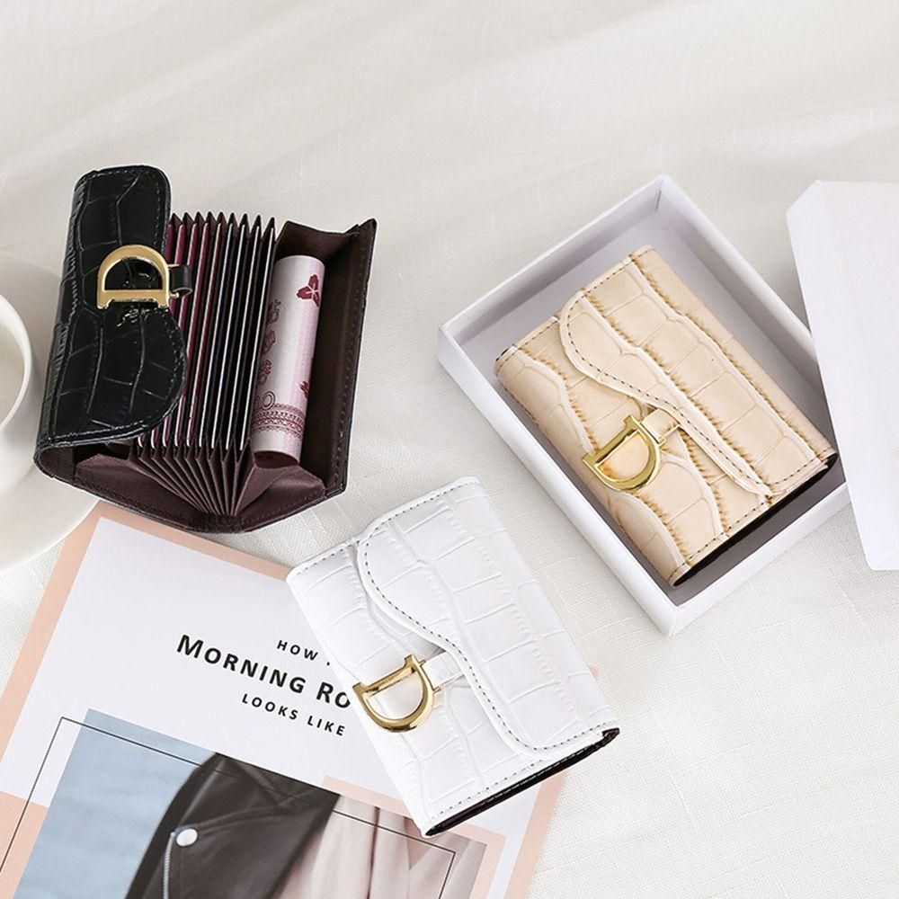 Fashion Women D Shape Button Mini Card Holder Short Wallet PU Wallet Multi-Card Card Holder Multi-functional Small Clutch Bag