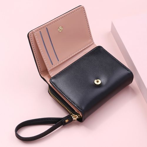 Women's Short Wallet,Small Heart PU Leather Wallet Credit Card Purse（Black）