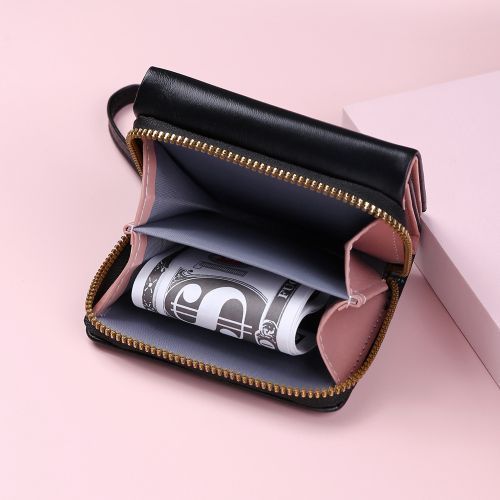 Women's Short Wallet,Small Heart PU Leather Wallet Credit Card Purse（Black）