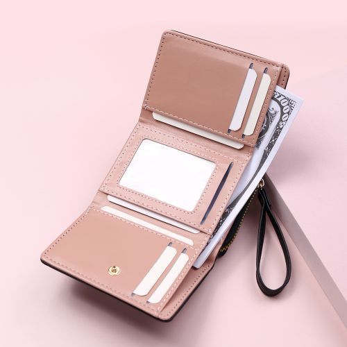 Women's Short Wallet,Small Heart PU Leather Wallet Credit Card Purse（Black）