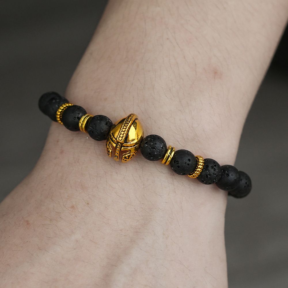 Volcanic Stone Beaded Bracelet Spartan Warrior Helmet Bracelet