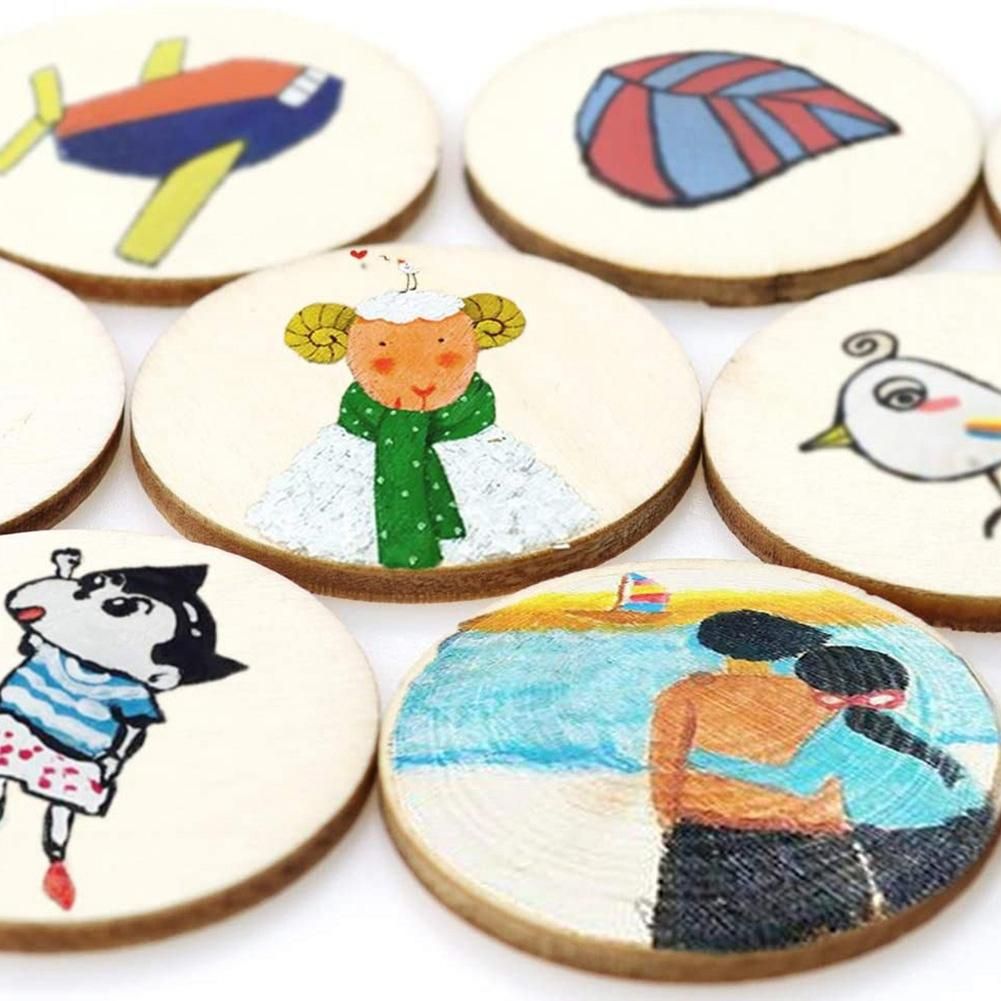 300PCS Unfinished Round Disc Wood Pieces for DIY Arts and