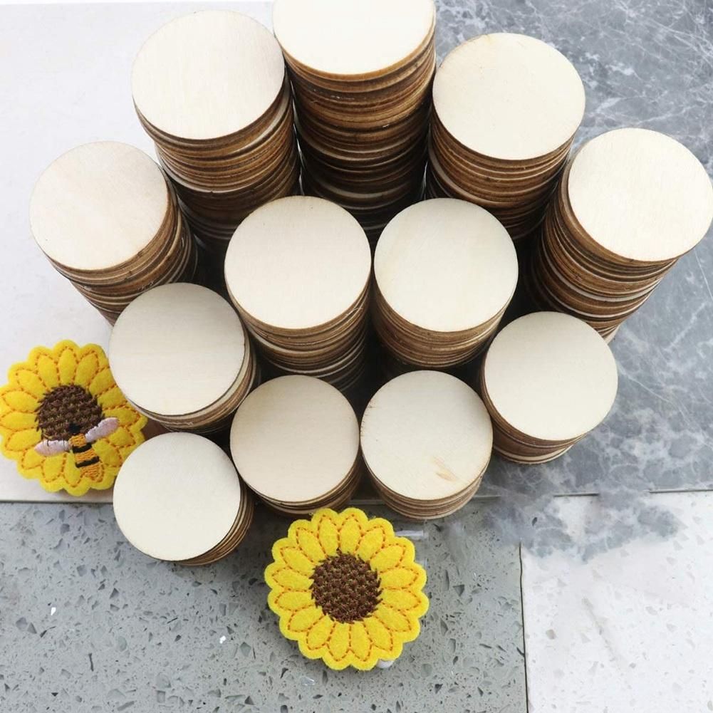 300PCS Unfinished Round Disc Wood Pieces for DIY Arts and