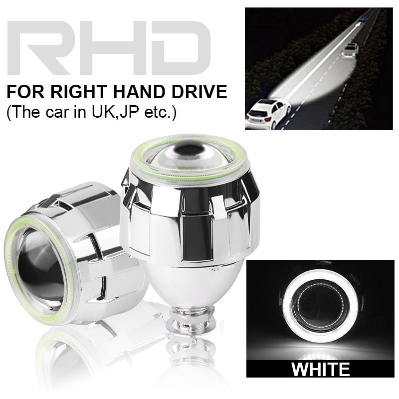 2.5 Inch Projector Lens Bi-Xenon Fit H4 H7 Socket Car Headlight Use H1 HID Bulb For Retrofit Replacement Auto Headlamp RHD White Light