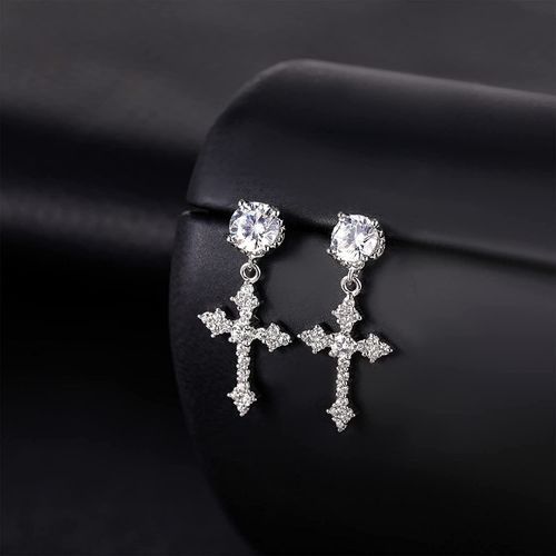 TRUMIUM Cross Earrings For Men Women 925 Sterling Silver