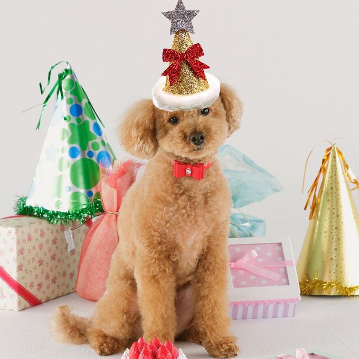 Dog Headdress Pet Dog Cat Hat with Star Bow-knot Ornament Yellow