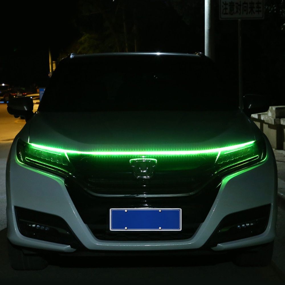 OKEEN Car DRL Led Lights Strip For Hood Flexible Car Engine Cover Decoration Headlight Universal Auto Daytime Running Lights 12V Green