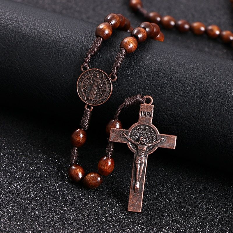 Christ  Wooden Beads 8mm Rosary Bead Cross Car Pendant