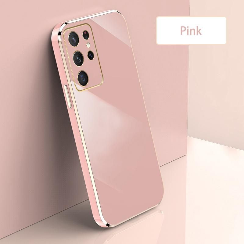 Ultra Thin Plating Phone Case for Samsung Galaxy S21 Ultra 5G Lens Protection soft Phone Back Cover-Pink