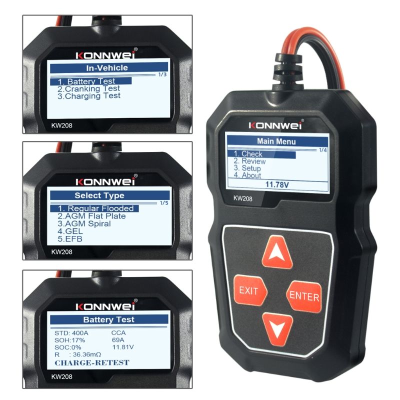 KW208 Car Battery Tester Charger Analyzer 12V 100-2000CCA