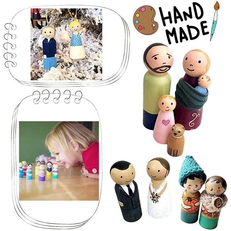 Wooden Peg Dolls,Unfinished Wooden Family Figures,Nature Wooden Decorative DIY Doll People for Kids Painting