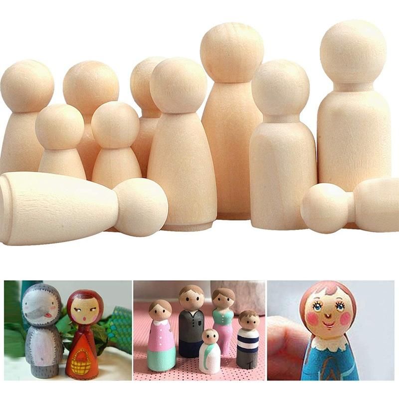 Wooden Peg Dolls,Unfinished Wooden Family Figures,Nature Wooden Decorative DIY Doll People for Kids Painting