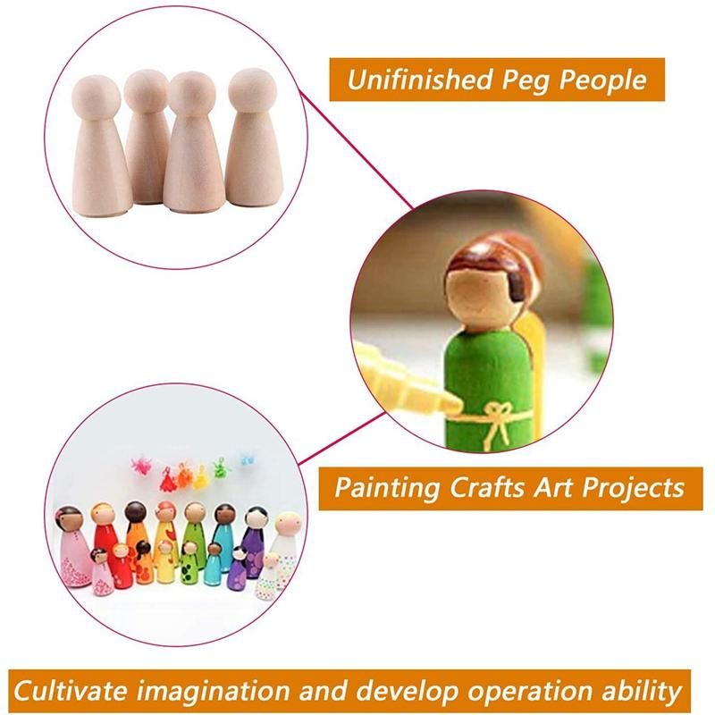 Wooden Peg Dolls,Unfinished Wooden Family Figures,Nature Wooden Decorative DIY Doll People for Kids Painting