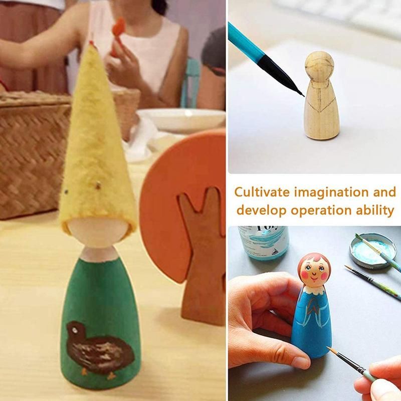 Wooden Peg Dolls,Unfinished Wooden Family Figures,Nature Wooden Decorative DIY Doll People for Kids Painting