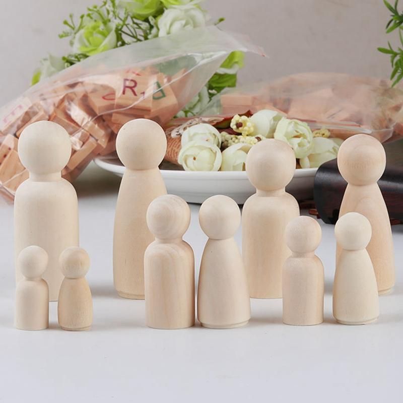 Wooden Peg Dolls,Unfinished Wooden Family Figures,Nature Wooden Decorative DIY Doll People for Kids Painting